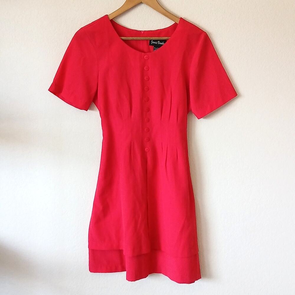 Vintage Jamie Brooke Rayon Blend Pink Dress Pleated Front 90s Y2K